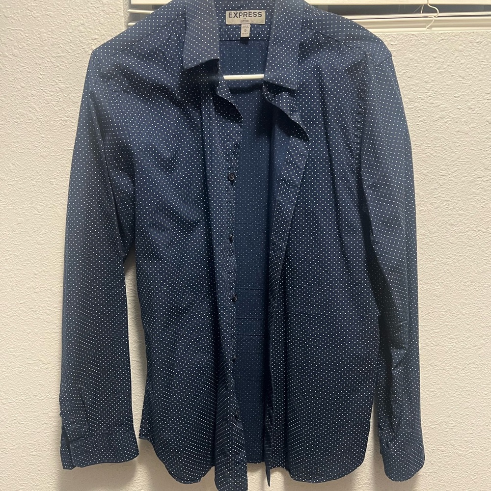 Express Navy Blue Polka Dot Shirt